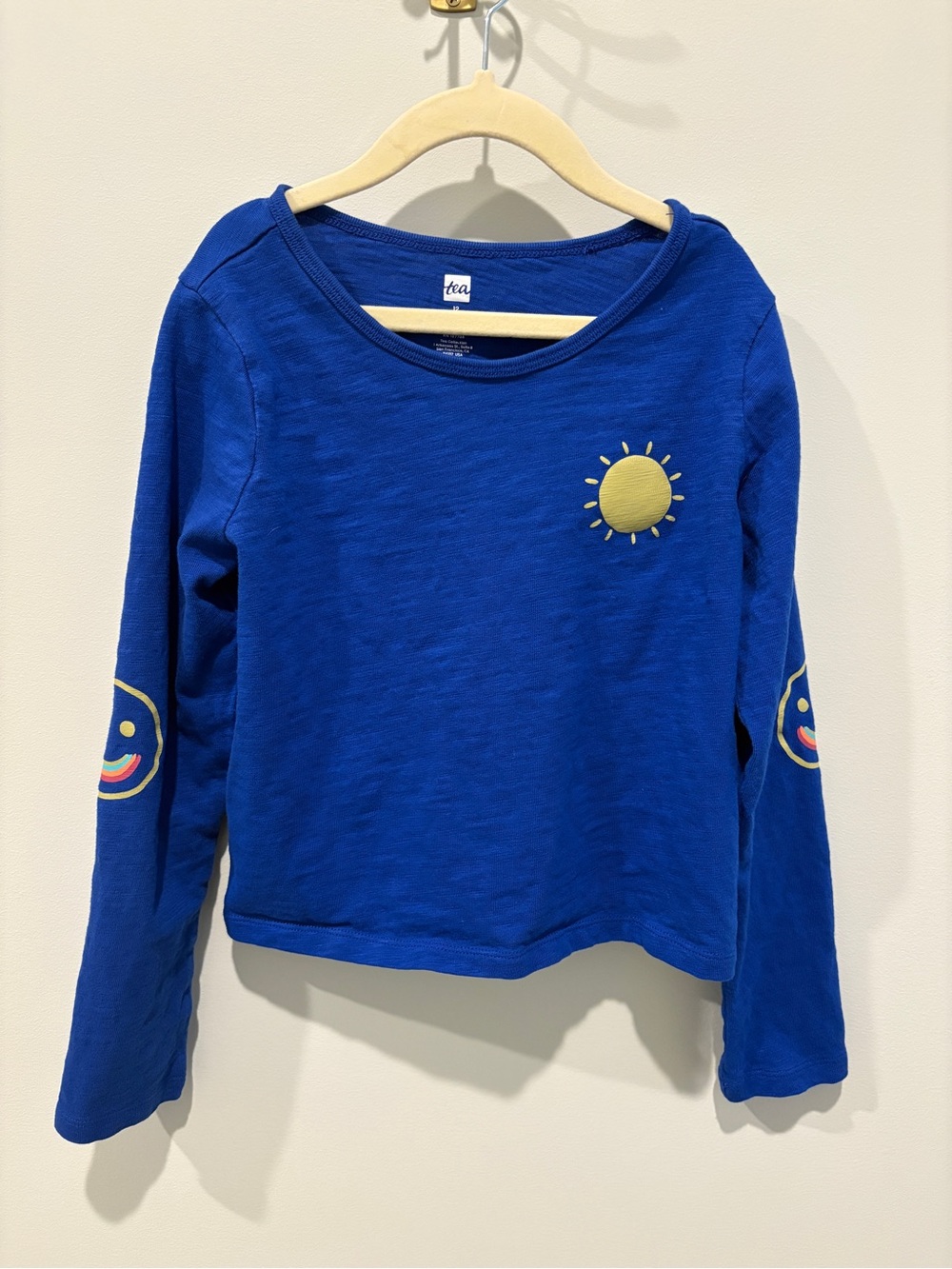Tea Collection Blue Long-Sleeve Tee with Sunny Patch and Smiley Elbow Patches